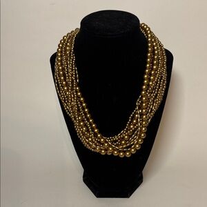 Women’s Gold Colored Acrylic Multi Strand Beaded Statement Necklace 19” with ext